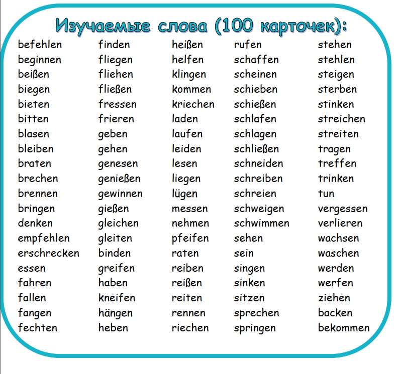 №21 ▪️ Starke Verben - 3 Stammformen (100 карточек с подписями) ▪️ | First Image