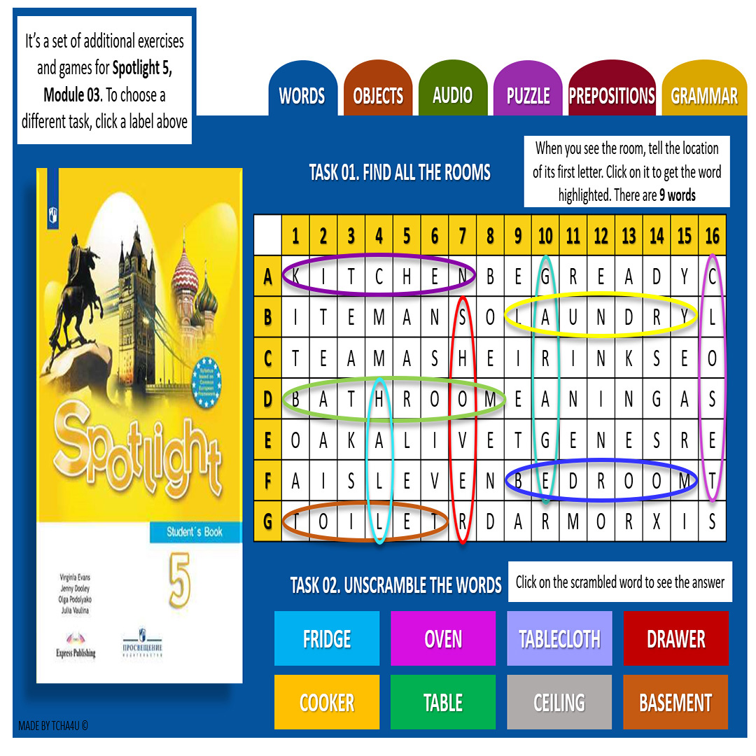 Spotlight 05, module 03 - additional exercises | tcha4u | F3T