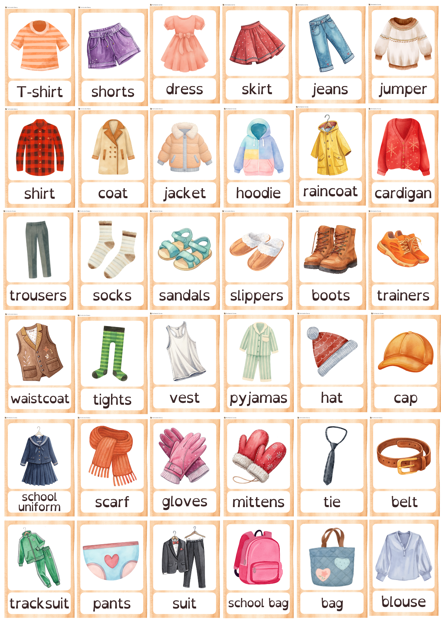 Clothes Watercolour Flashcards | First Image