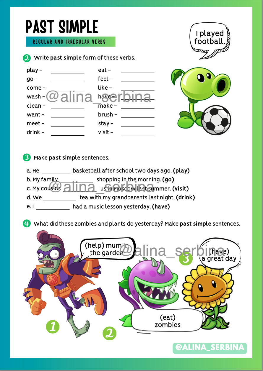 Plants Vs Zombies Regular and Irregular Verbs Worksheet | English and  Teachers | Alina Serbina | F3T