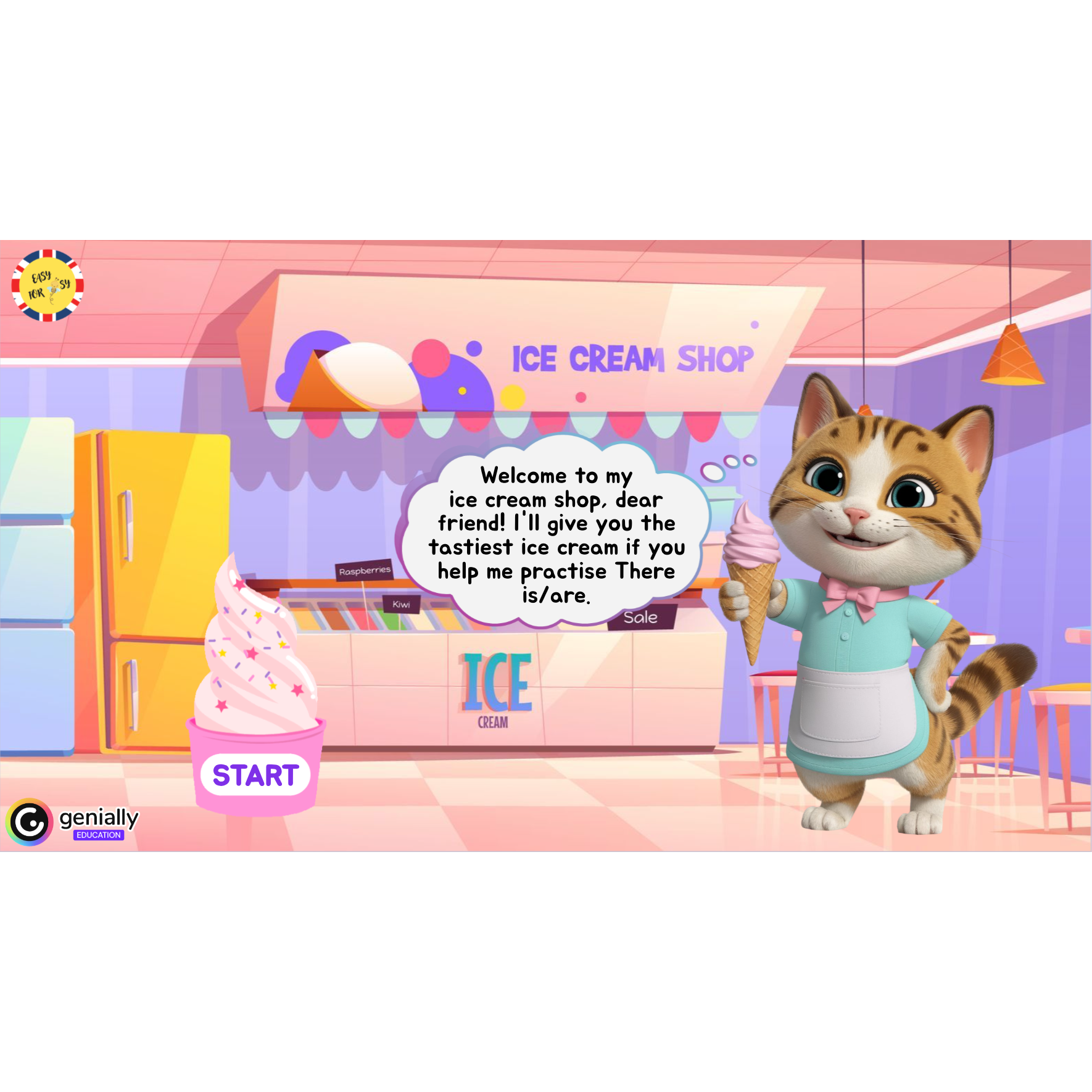 Cat's ice cream shop: There is/are, prepositions of place | First Image